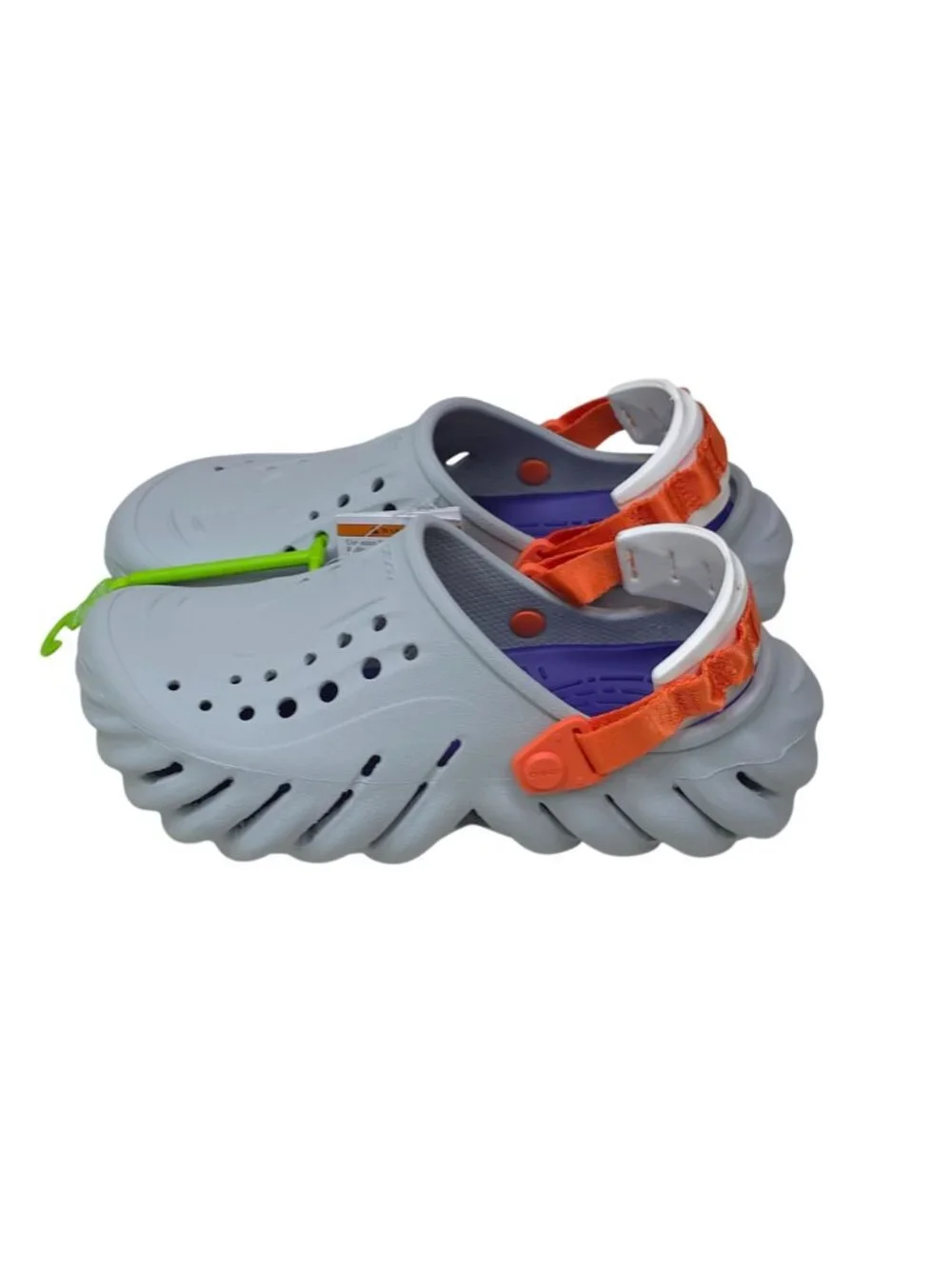Crocs Echo Clogs Men 5 Women 7 Light Grey Purple W/ Orange Straps